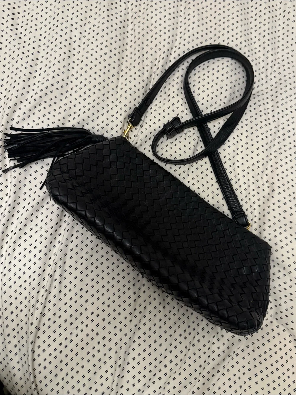 Black Woven Leather 3 Ways Bag with Tassel - Picture 1 of 14